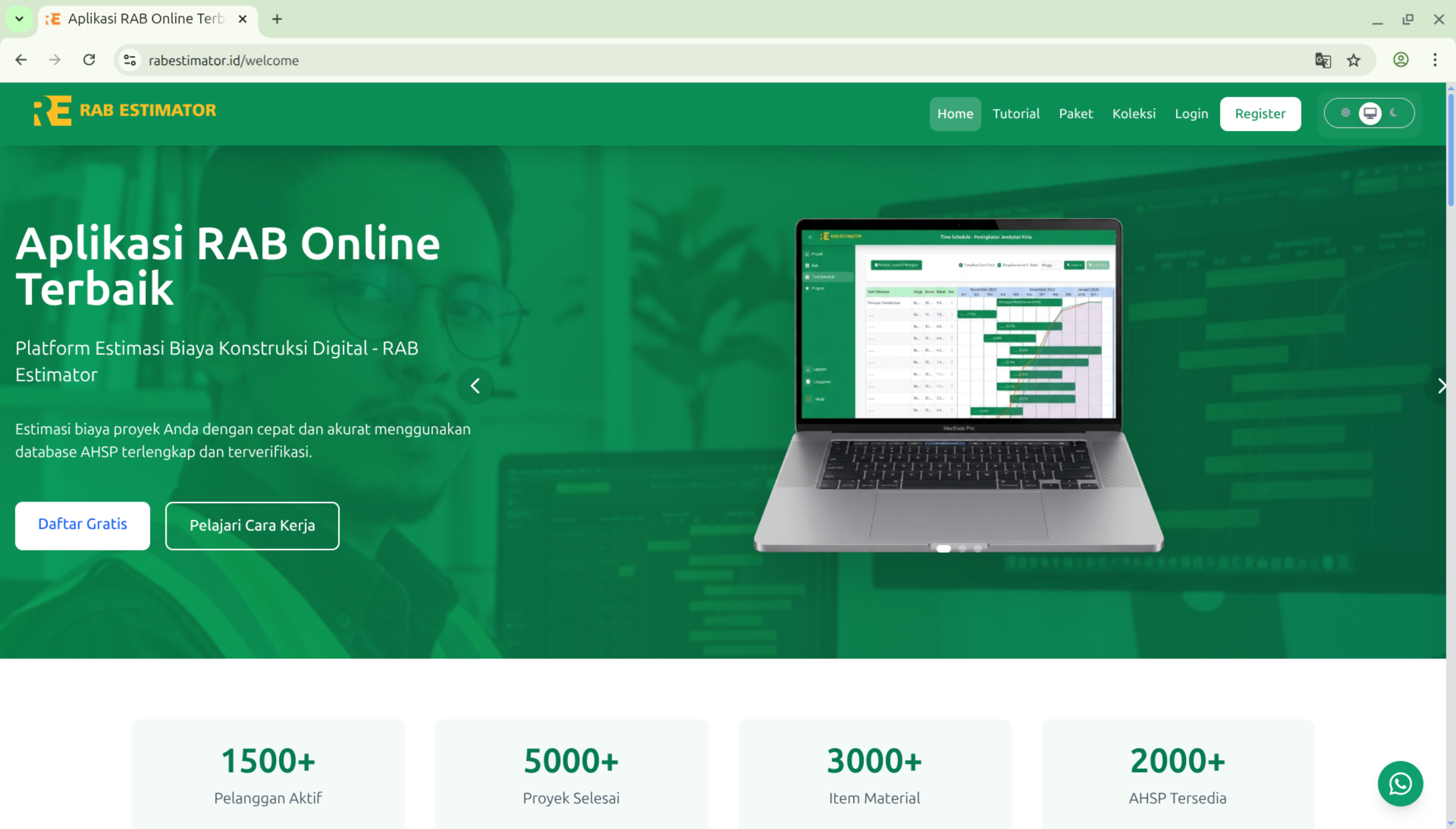 Halaman utama/landing page rabestimator.id