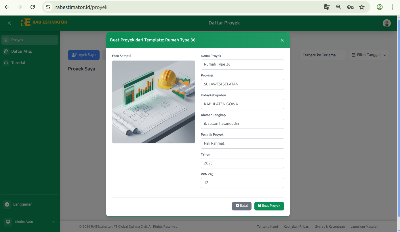 Form tambah proyek lengkap