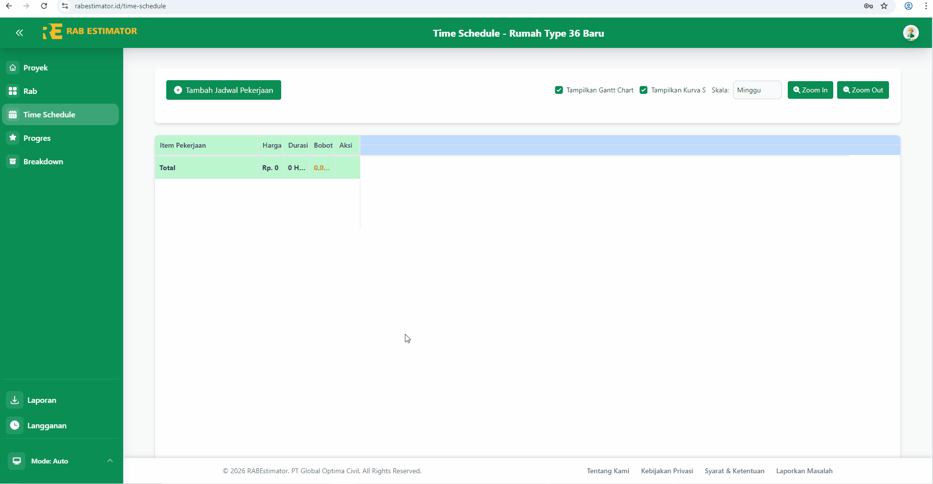 Modal Tambah Item Pekerjaan Time Schedule
