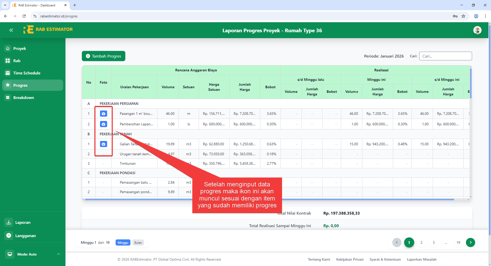 Ikon kamera biru di kolom Foto