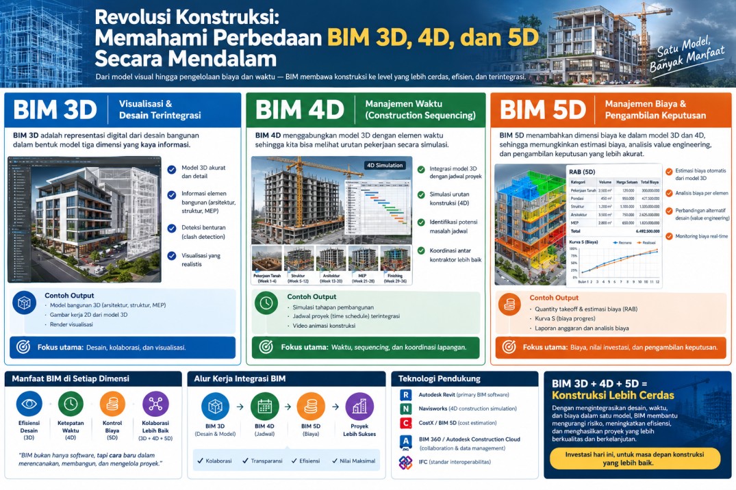 Revolusi Konstruksi: Memahami Perbedaan BIM 3D, 4D, dan 5D Secara Mendalam